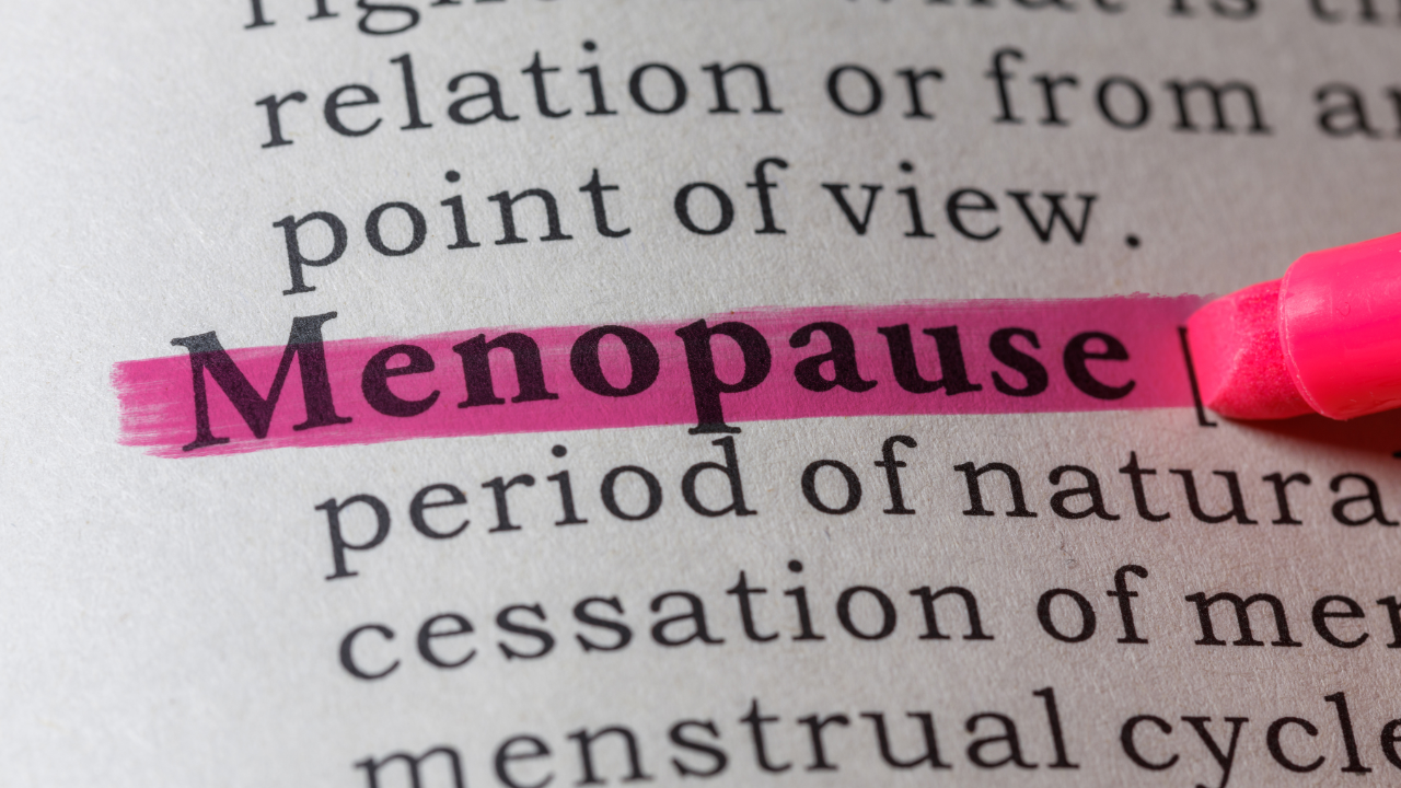 the word menopause being highlighted in pink